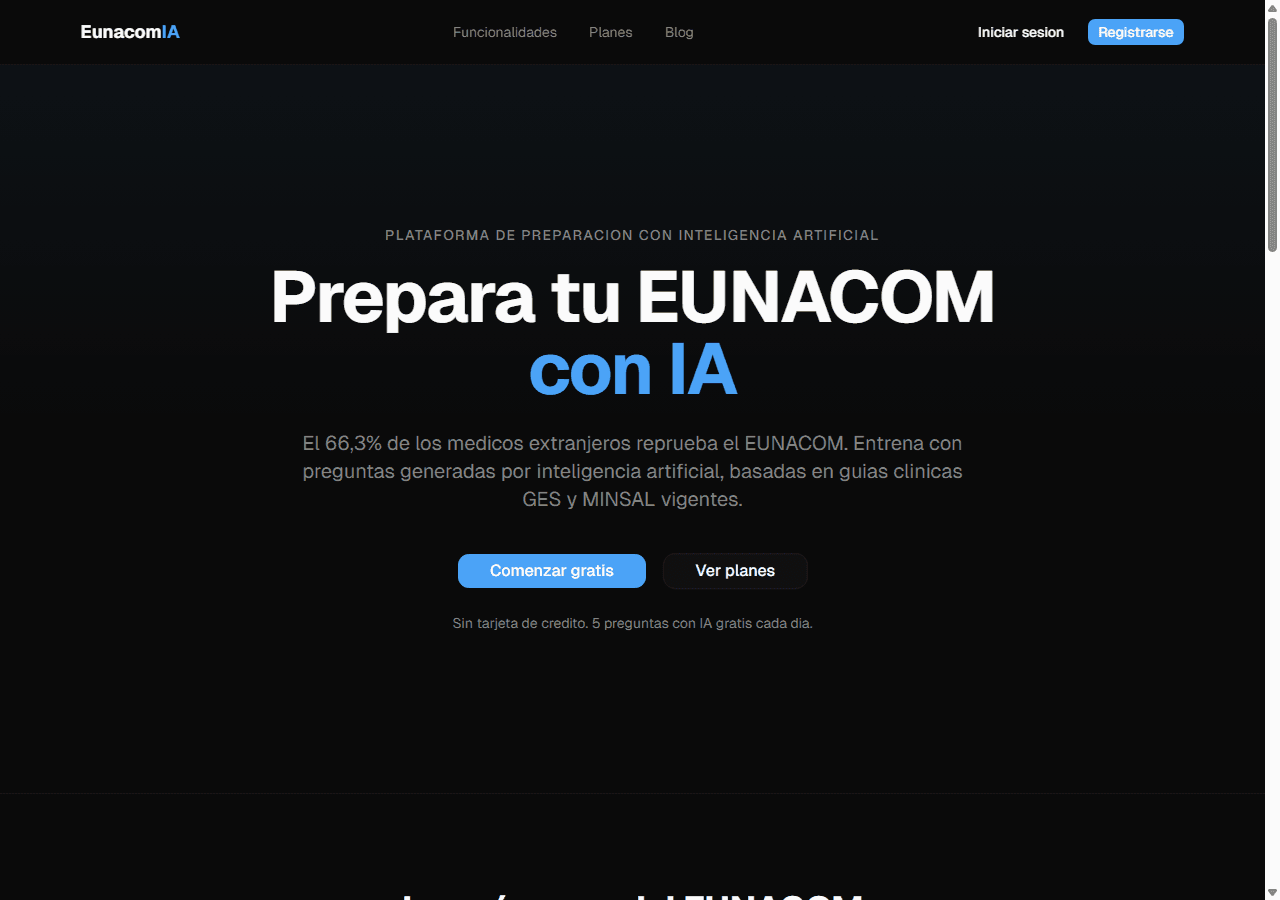 Screenshot of EunacomIA, SaaS / Health EdTech