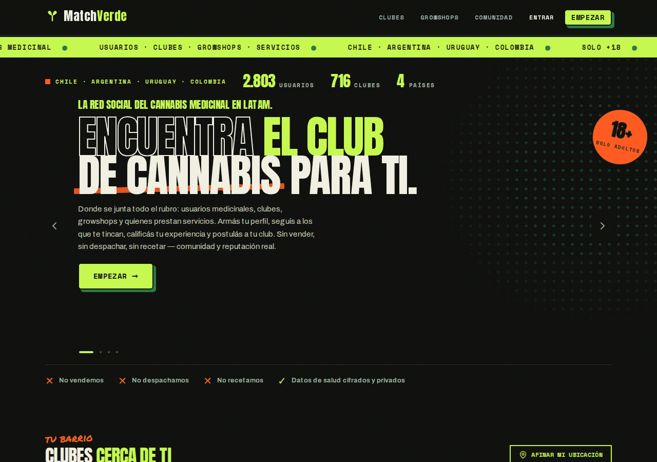 Screenshot of MatchVerde, Community / HealthTech